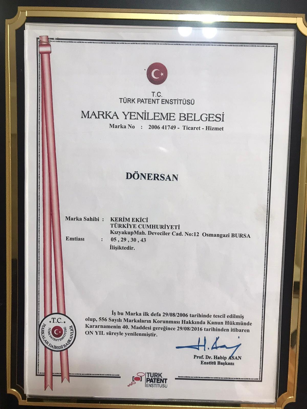 Dönersan Döner tesis ve belgeler