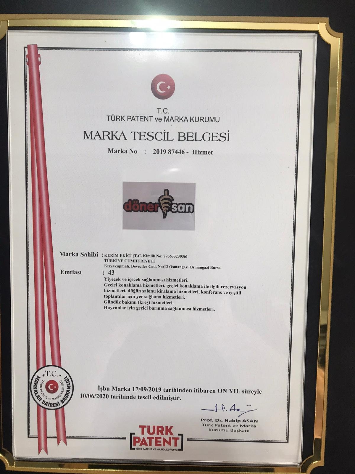 Dönersan Döner tesis ve belgeler